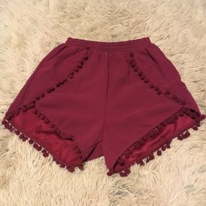 Maroon Pom Pom Shorts